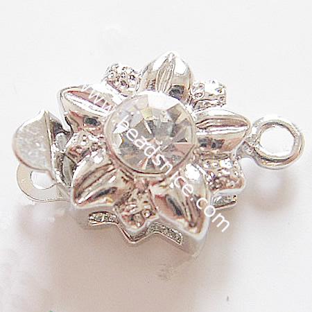 Jewelry brass clasp with rhinestone,flower,nickel free,lead safe,11x15mm,
