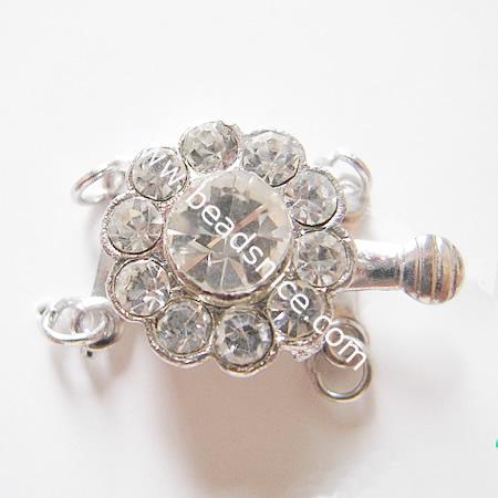 Alloy clasps with rhinestone,flower,11x16mm,nickel free,lead safe,two rows,