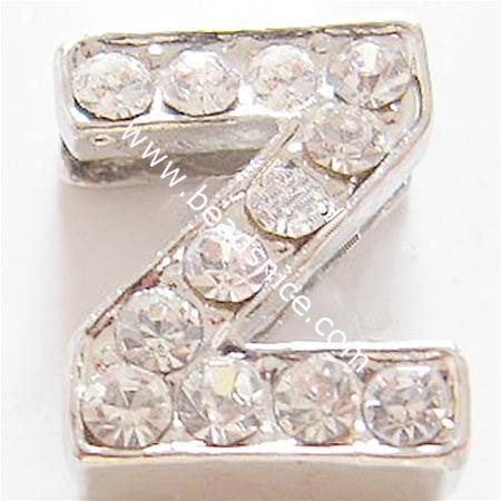 Jewelry alloy letter rhinestone,code Z,14x11mm, nickel free,lead safe,zinc free,cadmium free,