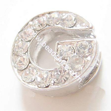 Jewelry letter rhinestone,alloy,code G,13x13x4.5mm, nickel free,lead safe,zinc free,cadmium free,