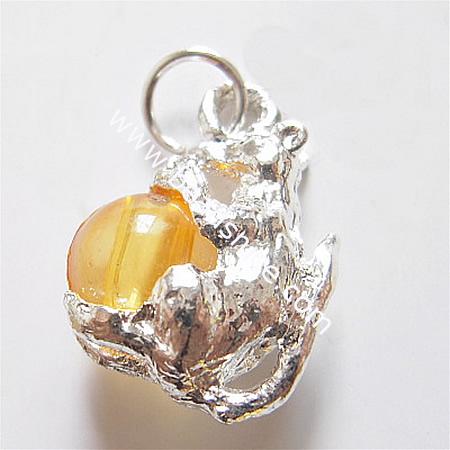 Jewelry alloy  pendant,with plastic bead19x14x7.5mm,hole about 4.5mm,nickel free,