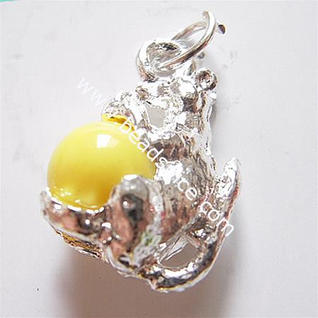 Jewelry alloy  pendant with plastic bead,19x14x7.5mm,hole about 4.5mm,nickel free,