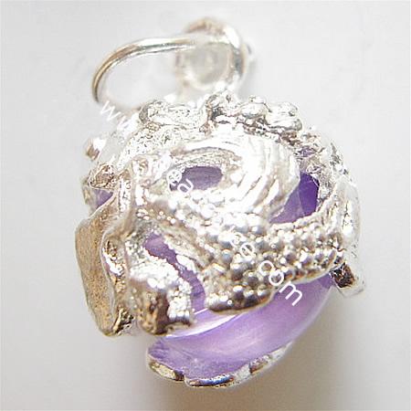 Jewelry pendants with plastic bead,alloy,22x17mm,hole:approx 4.5mm,nickel free,