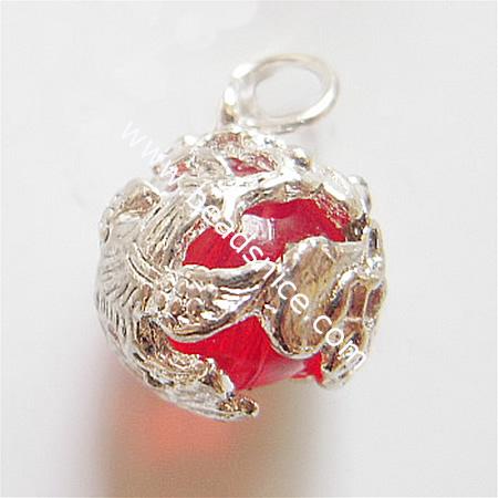 Pendant with plastic bead,alloy,15x12mm,hole:about 4.5mm,nickel free,