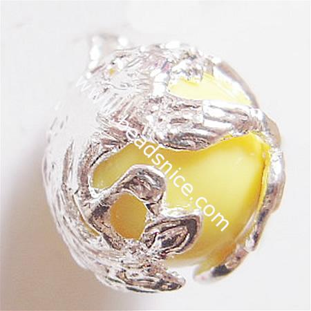 Jewelry alloy pendant with plastic bead,22x17mm,nickel free ,lead safe,hole:about 4.5mm,