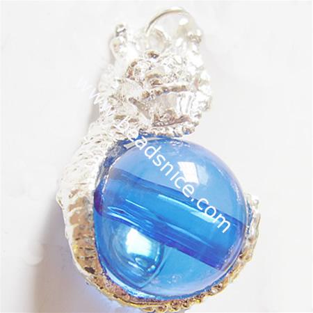 Metal alloy pendant with plastic bead,26x19x13mm,hole:approx 4mm,nickel free,lead safe,