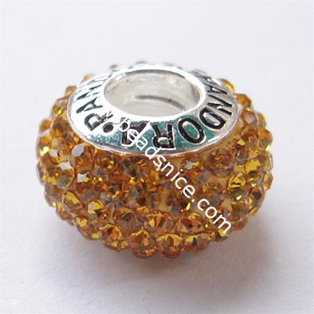Beads for jewellery making charms beads with czechish rhinestone 925 sterling silver  hole:about 4.5mm flat round
