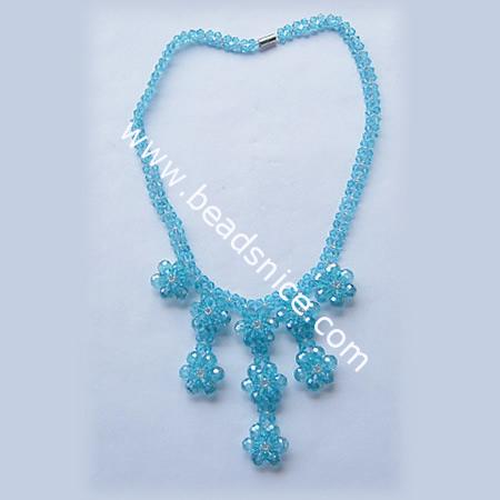 Imitated  crystal glass necklace with magnetic clasp, 8mm wide,flower 23x20mm, 18 inch, 