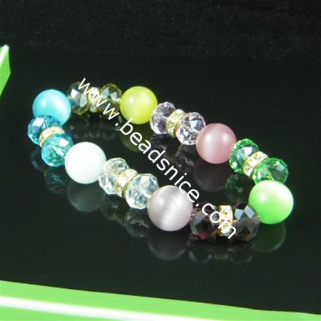 Fashion bracelet,crystal glass ,bead 12mm,length 7 inch, Round,