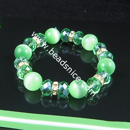 Fashion bracelet,crystal glass ,bead 12mm,length 7 inch, Round,