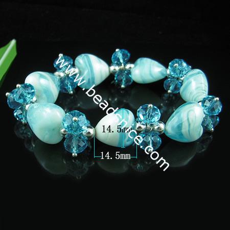 Jewelry bracelet,imitated  crystal glass,heart,14.5x14.5mm,length 7.5 inch, 