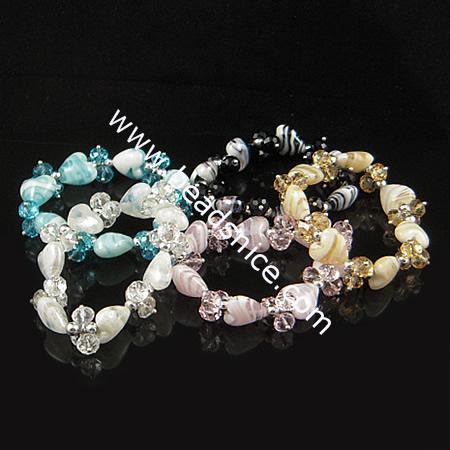 Jewelry bracelet,imitated  crystal glass,heart,14.5x14.5mm,length 7.5 inch, mix-color,