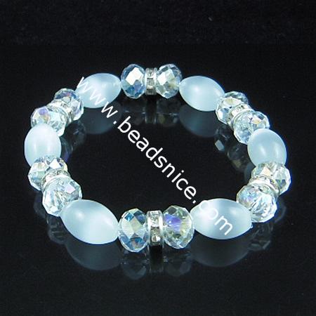 Fashion bracelet,crystal glass ,bead 10x14mm,length 7 inch, Rice,