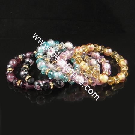 Fashion crystal glass  bracelet ,mix-color,bead 12mm,length 7 inch, Round,