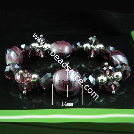 Imitated  crystal glass bracelet ,15.5x14mm,length 7.5 inch,flat oval,mix-color,