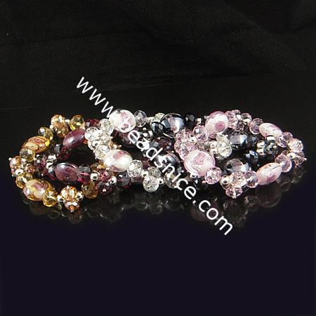 Imitated  crystal glass bracelet ,15.5x14mm,length 7.5 inch,flat oval,mix-color,