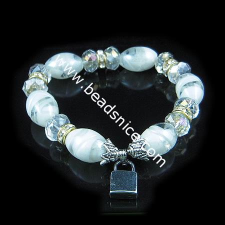 Jewerly bracelet,imitated  crystal glass ,bead 11x16mm, pendant 19.5x9x4.5mm,length 7 inch,Rice,