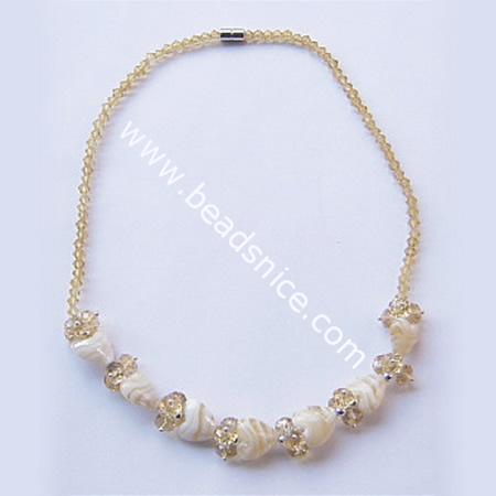 Imitated  crystal glass necklace with magnetic clasp,faceted roundel, 5mm wide,heart 15x15mm,length 18 inch,