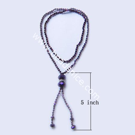 Necklace with brass clasp,imitated  crystal glass,faceted roundel, bead 4mm,length 26 inch,pendant 5 inch,15.5x11.5mm,