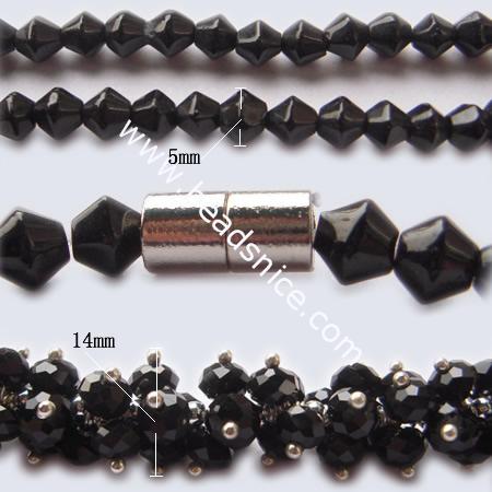 Jewelry necklace imitated  crystal glass with magnetic clasp,faceted roundel, bead 5mm & 14mm,length 17.5 inch,