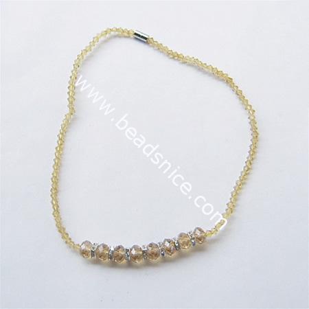 Fashion imitated  crystal glass necklace with brass clasp,faceted roundel, bead 5mm & 10x7.5mm,length 17 inch,