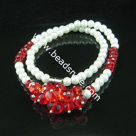Fashion necklace,imitated  crystal glass with magnetic clasp,faceted roundel, bead 6x5.5mm & 10mm,length 17 inch,