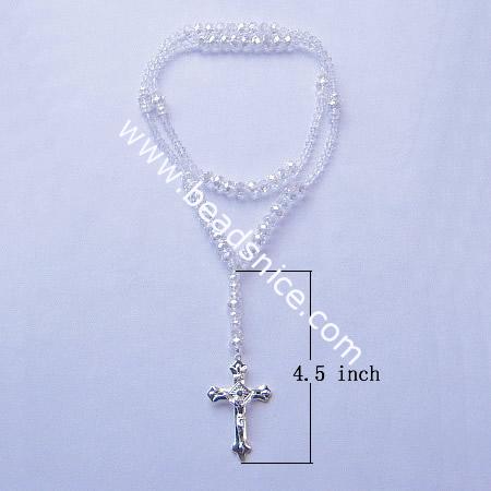 Fashion necklace,imitated  crystal glass with magnetic clasp,faceted roundel, 6x8.5mm & 50x32mm,length 26 inch,pendant 4.