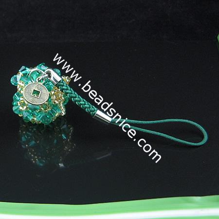 Cell phone strap with crystal, 21x21.5mm,length 3.5 inch,