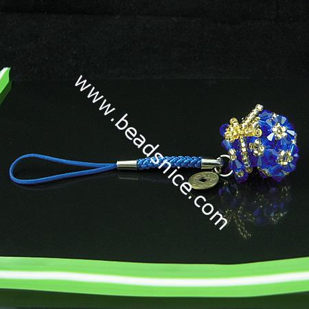Cell phone strap with crystal, 21x21.5mm,length 3.5 inch,