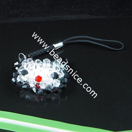 Fashion cell phone strap with imitated  crystal,29x33mm,4.5 inch,