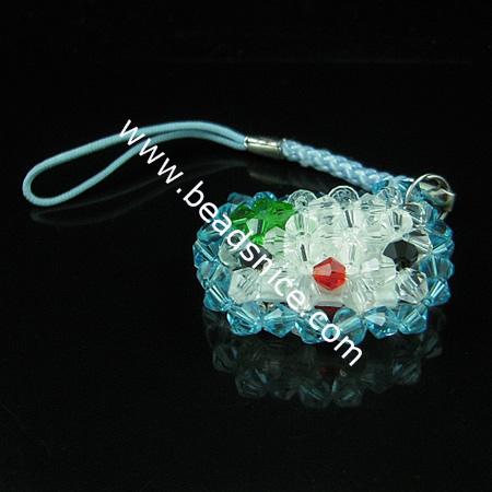 Fashion cell phone strap with imitated  crystal,29x33mm,4.5 inch,