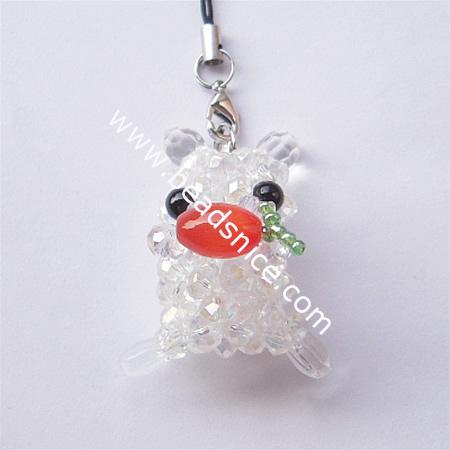 Imitated  crystal glass cell phone strap,45.5x33.5mm,length 4.5 inch,animal,