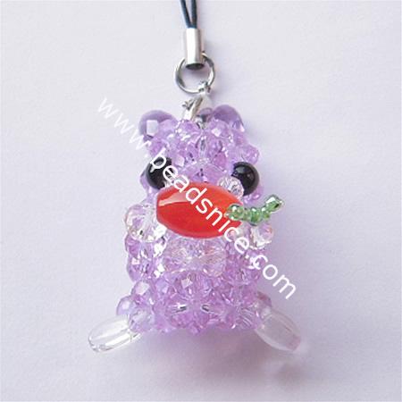 Imitated  crystal glass cell phone strap,45.5x33.5mm,length 4.5 inch,animal,