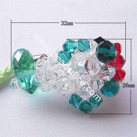 Fashion imitated  crystal glass cell phone strap,32x26x19.5mm,length 3.5 inch,animal,mix-color,