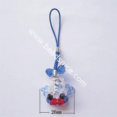 Fashion imitated  crystal glass cell phone strap,32x26x19.5mm,length 3.5 inch,animal,
