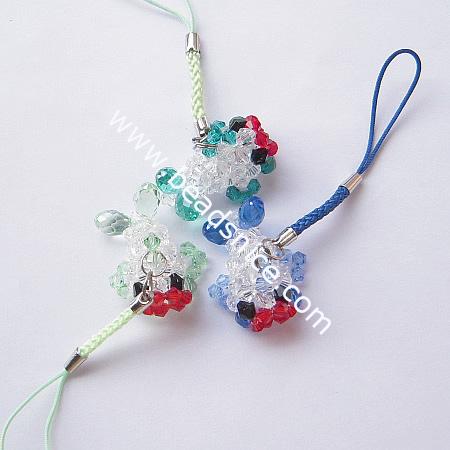Fashion imitated  crystal glass cell phone strap,32x26x19.5mm,length 3.5 inch,animal,mix-color,