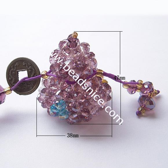 Fashion imitated  crystal glass cell phone strap,faceted roundel,calabash 47x38mm,bead 8x12mm,length 9 inch,