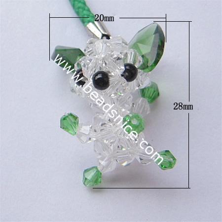 Cell phone strap with  crystal,28x20mm,3.5 inch,animal