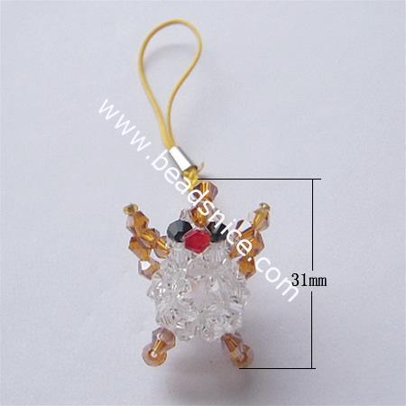 Cell phone strap with  crystal,31x26x16mm,4 inch,animal,