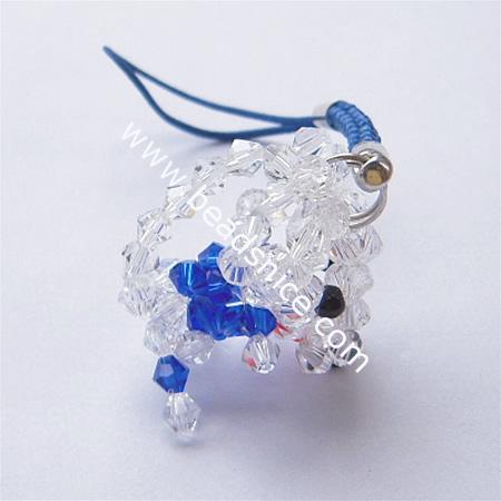 Imitated  crystal cell phone strap,29.5x21x28.5mm,3.5 inch,animal,