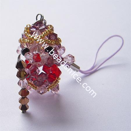 Imitated  crystal cell phone strap,32.5x35x27mm,4.5 inch,