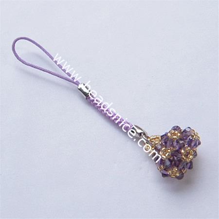 Fashion cell phone strap with imitated  crystal,23x22x16mm,3.5 inch,