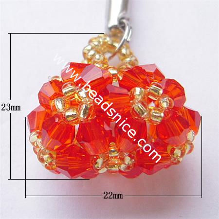 Fashion cell phone strap with imitated  crystal,23x22x16mm,3.5 inch,