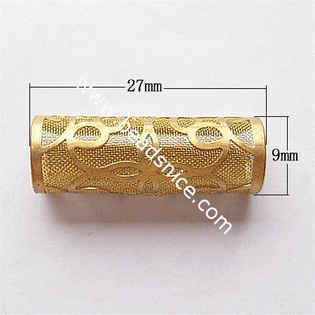 Brass net flake beading, 9x27mm,inside diameter:8.5mm,tube,nickel free,lead safe,