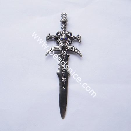 Alloy pendant with rhinestone,113.5x38mm,hole:approx 2.5mm,nickel free,lead safe,