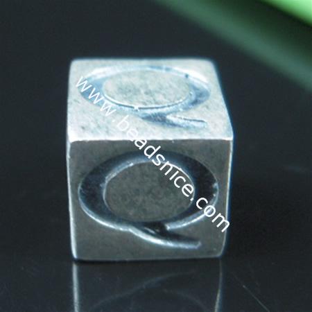 925 Sterling silver bali european style bead,no ,letter,7.5x7.5mm,hole:approx 4.5mm,cube,