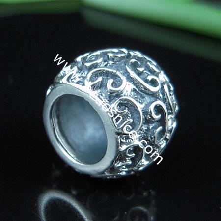 925 Sterling silver bali european style bead,10x13mm,hole:approx 7mm,no ,