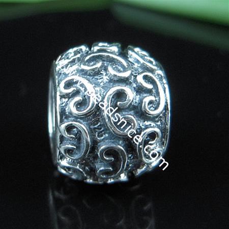 925 Sterling silver bali european style bead,10x13mm,hole:approx 7mm,no ,