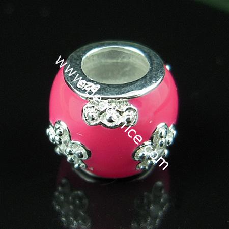 925 sterling silver enamel charm european style bead,with rhinestone,10x8.5mm,hole:approx 5mm,