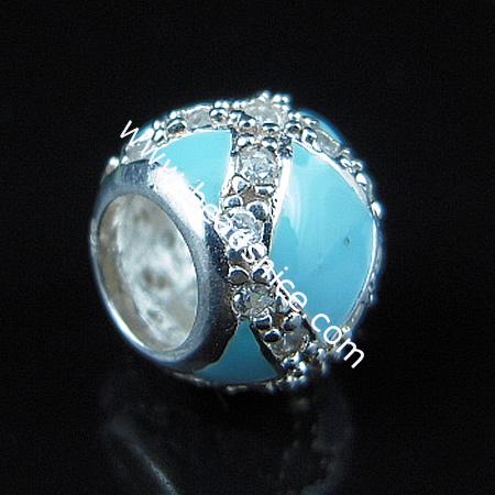 925 sterling silver enamel charm european style bead,with rhinestone,8x10mm,hole:approx 5mm,
